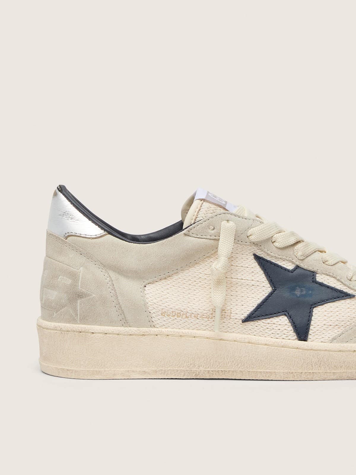 Golden Goose Womens Ball Star Ltd In Gray Suede With Blue Star And Cream-Colored Crochet Inserts Womens