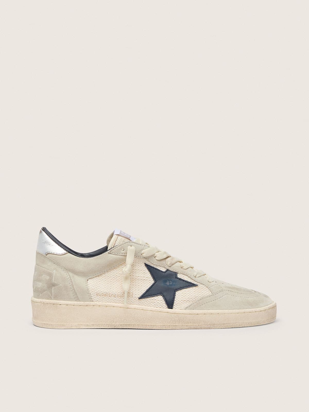Golden Goose Womens Ball Star Ltd In Gray Suede With Blue Star And Cream-Colored Crochet Inserts Womens