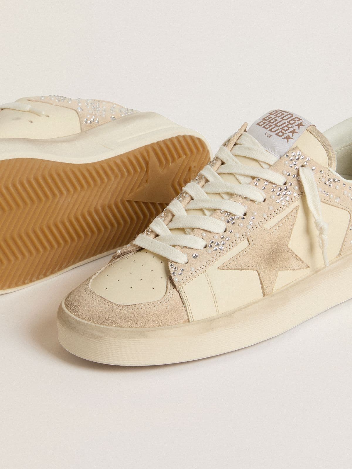 Golden Goose Stardan In Cream-Colored Suede And Leather With Swarovski And A Suede Star Womens