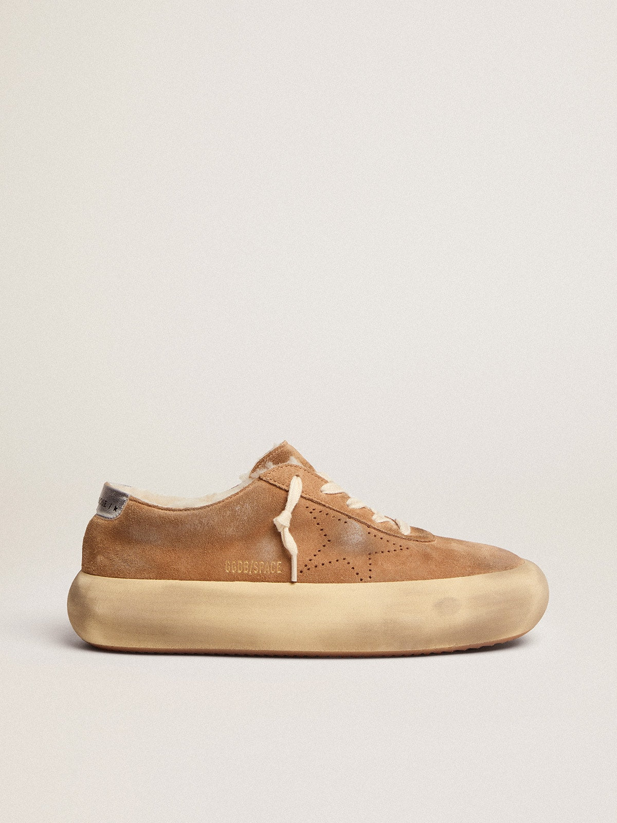 Golden Goose Womens Space-Star Shoes In Tobacco-Colored Suede With Shearling Lining Womens