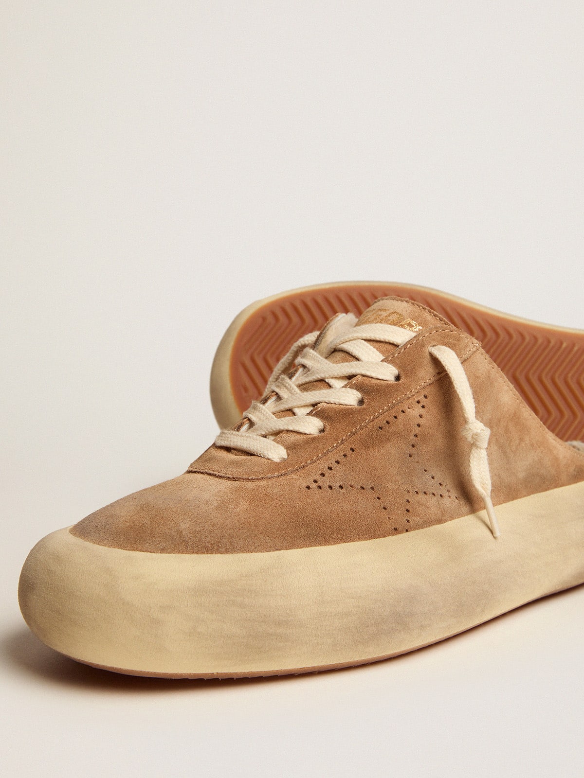 Golden Goose Womens Space-Star Sabot Shoes In Tobacco-Colored Suede With Shearling Lining Womens