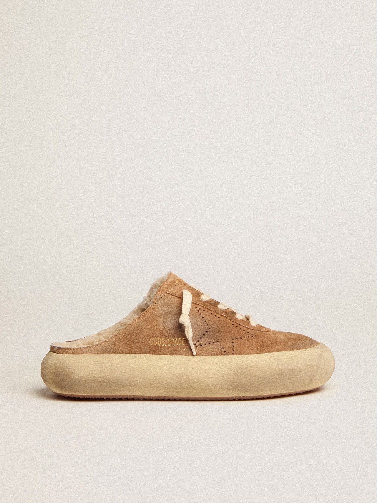 Golden Goose Womens Space-Star Sabot Shoes In Tobacco-Colored Suede With Shearling Lining Womens