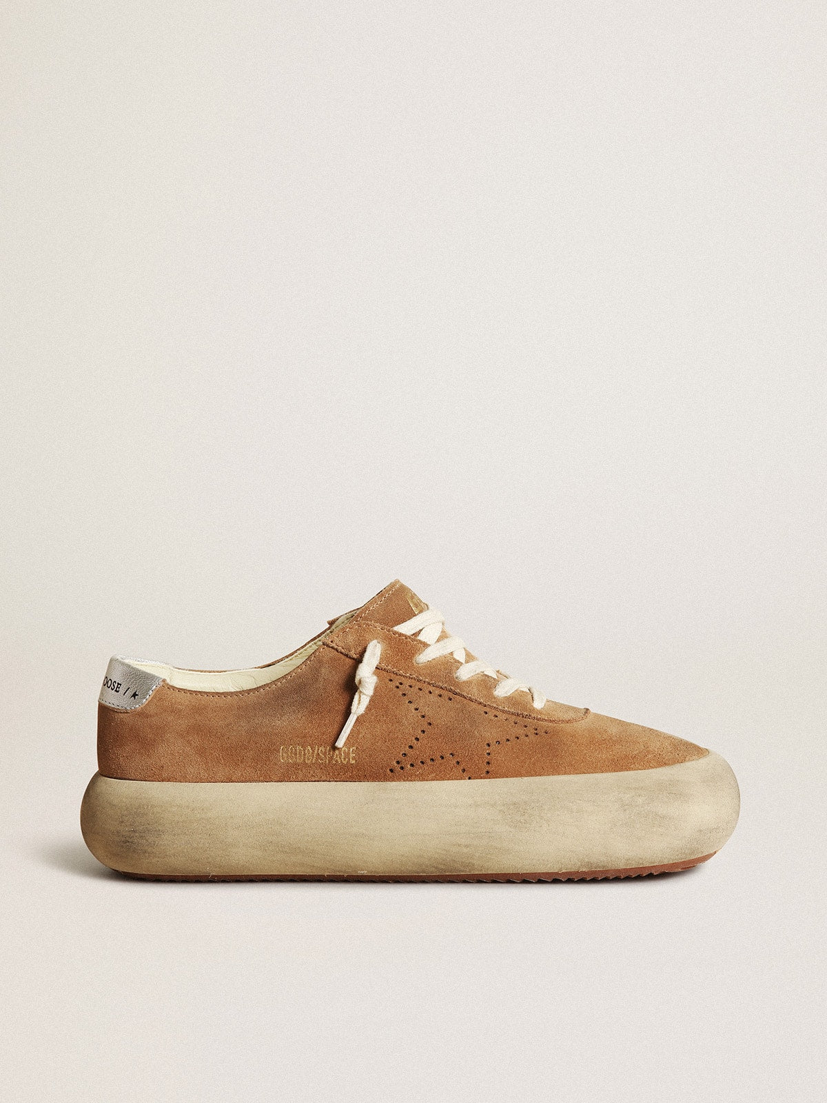 Golden Goose Womens Space-Star In Tobacco-Colored Suede With Perforated Star Womens