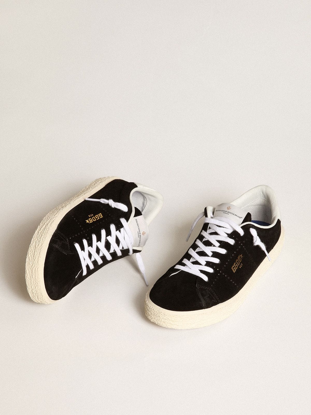 Golden Goose Womens Tennis In Black Suede With White Leather Heel Tab Womens