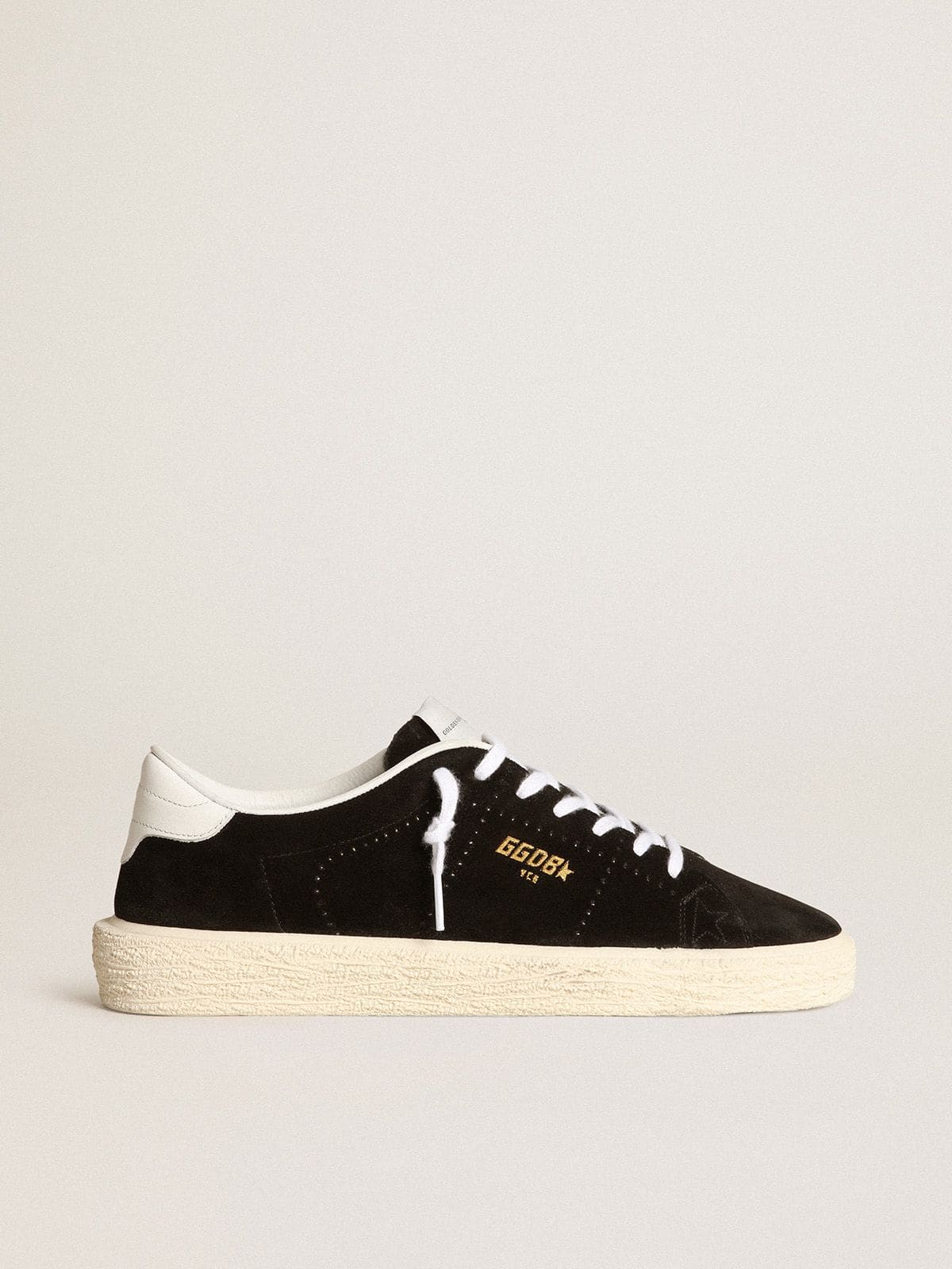 Golden Goose Womens Tennis In Black Suede With White Leather Heel Tab Womens