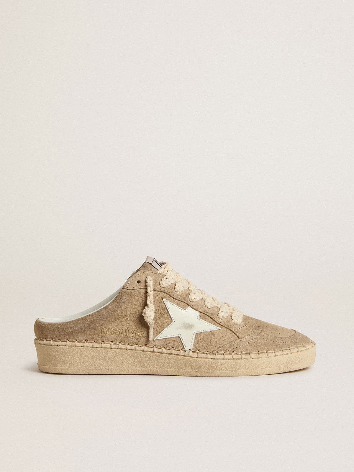 Golden Goose Womens Ball Star Sabot In Beige Suede With White Leather Star Womens