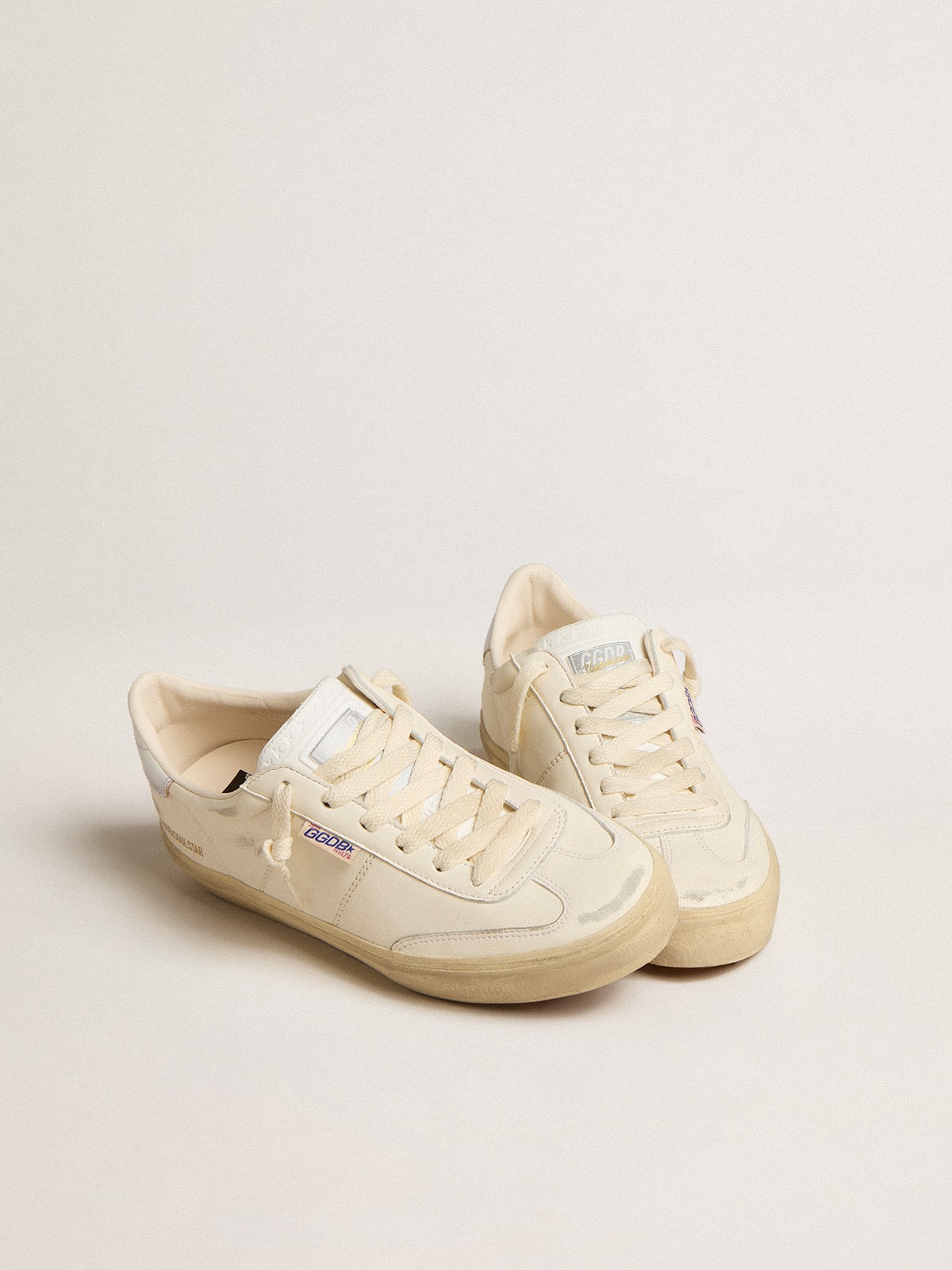 Golden Goose Soul Star In White Nappa With Metallic Silver Leather Heel Tab Womens