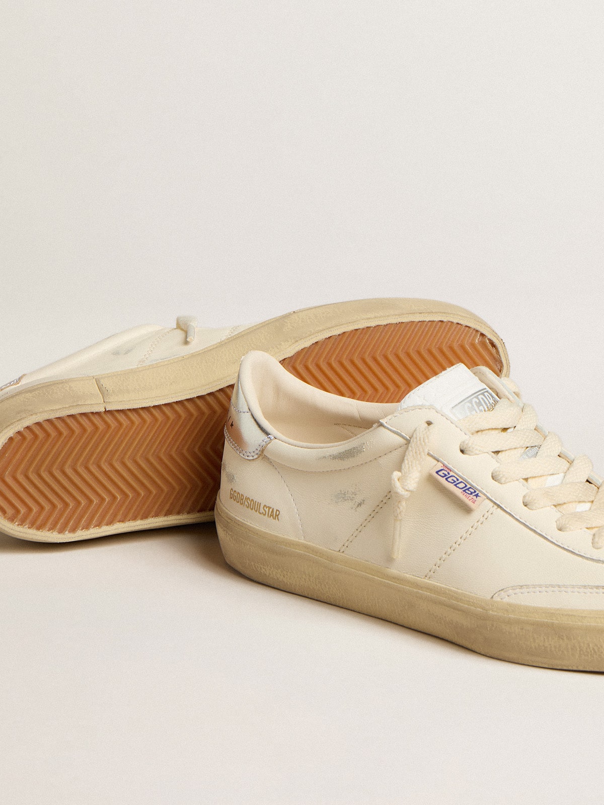 Golden Goose Soul Star In White Nappa With Metallic Silver Leather Heel Tab Womens