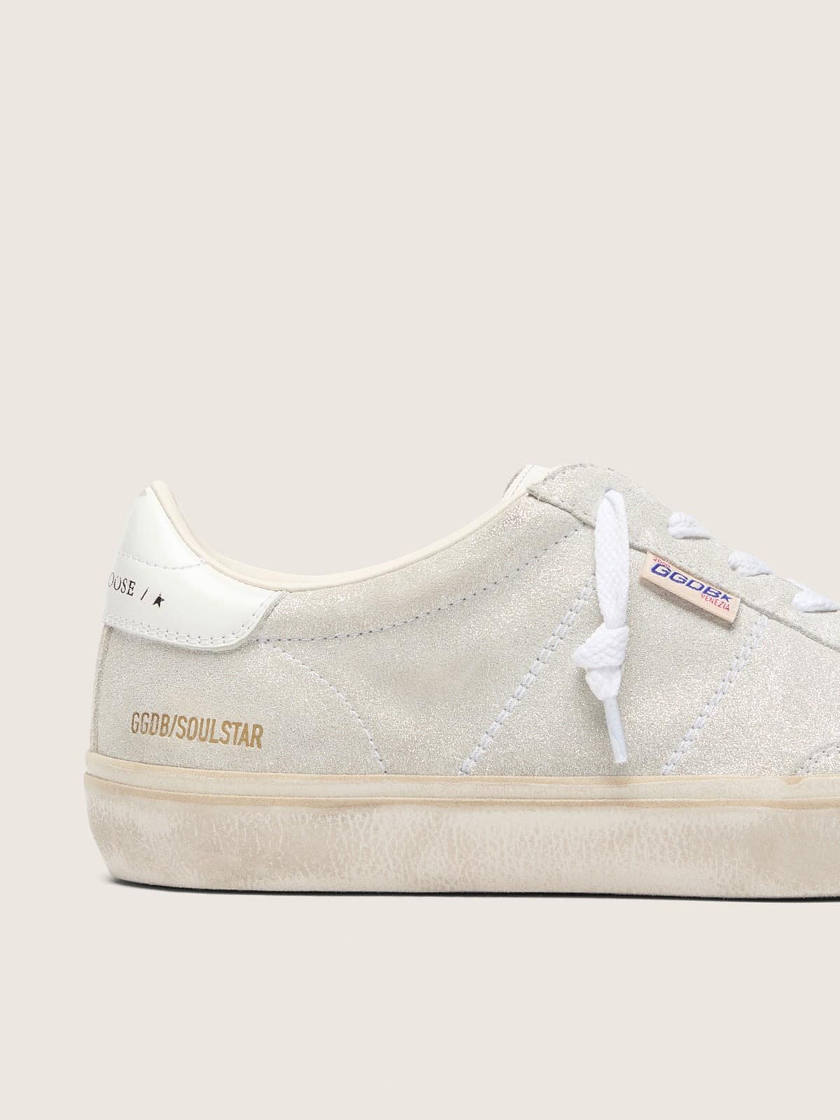 Golden Goose Womens Soul Star In Beige Suede With White Leather Heel Tab Womens