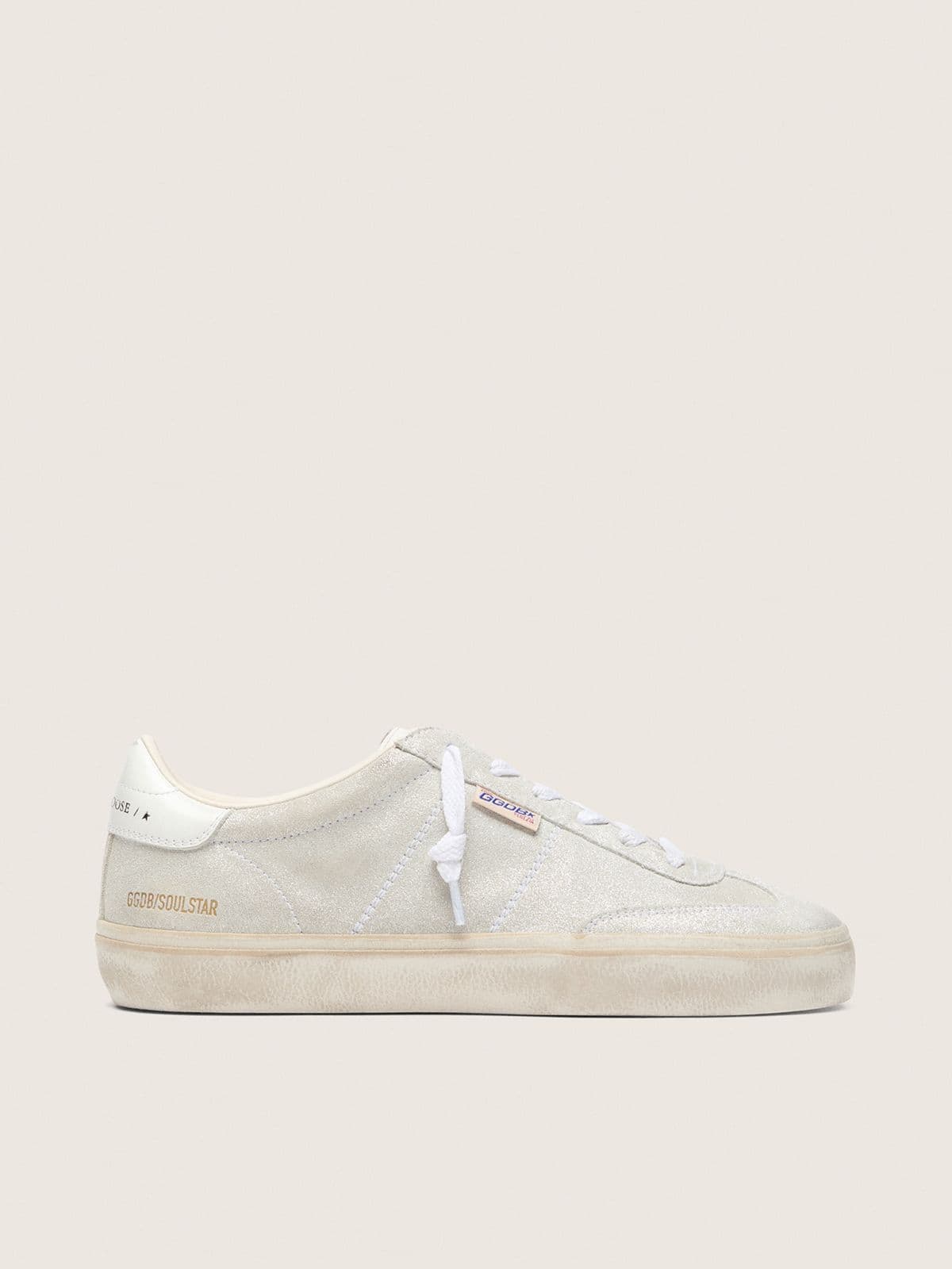 Golden Goose Womens Soul Star In Beige Suede With White Leather Heel Tab Womens