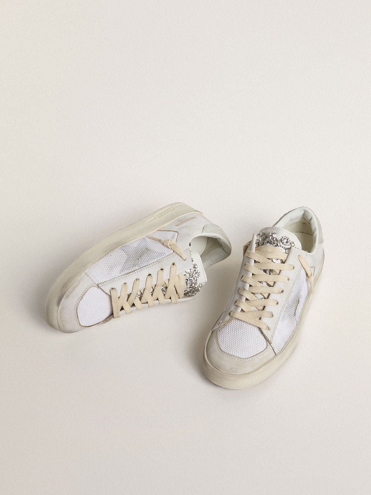 Golden Goose Stardan Ltd In White Leather With Star And Heel Tab In Ice-Gray Suede Womens
