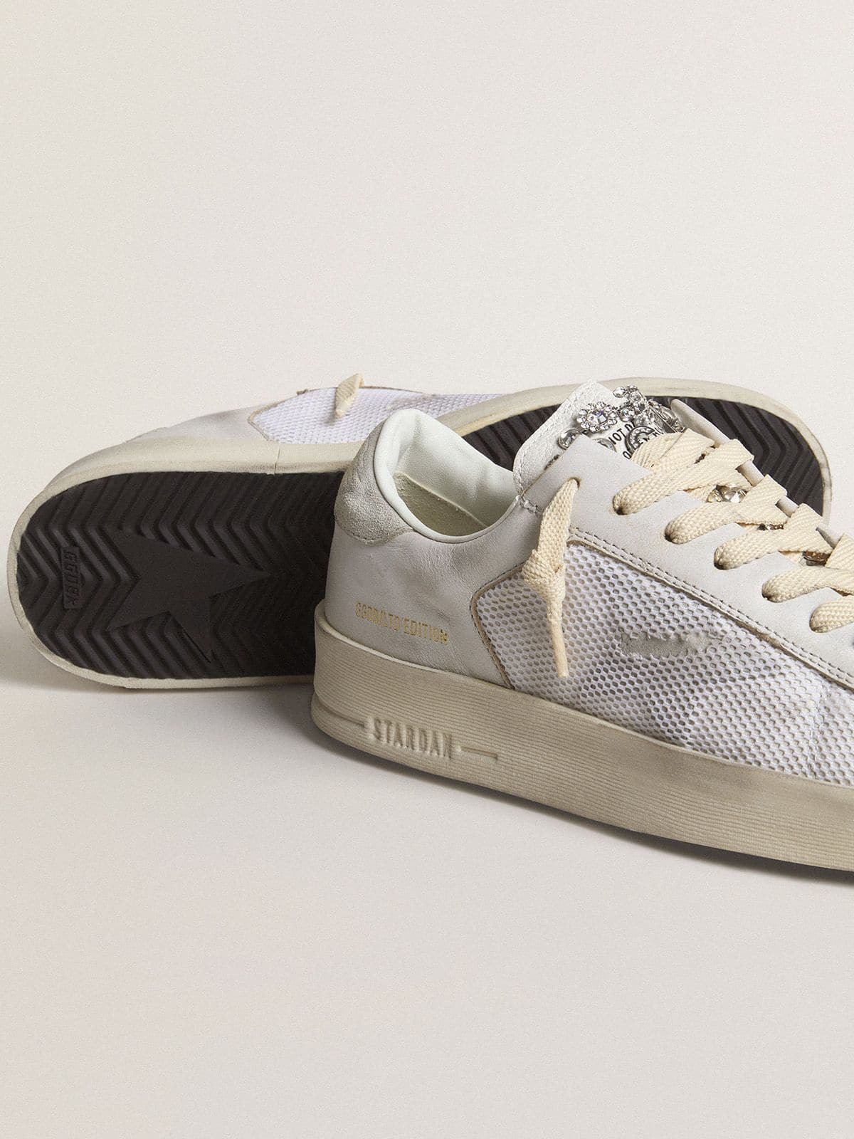 Golden Goose Stardan Ltd In White Leather With Star And Heel Tab In Ice-Gray Suede Womens