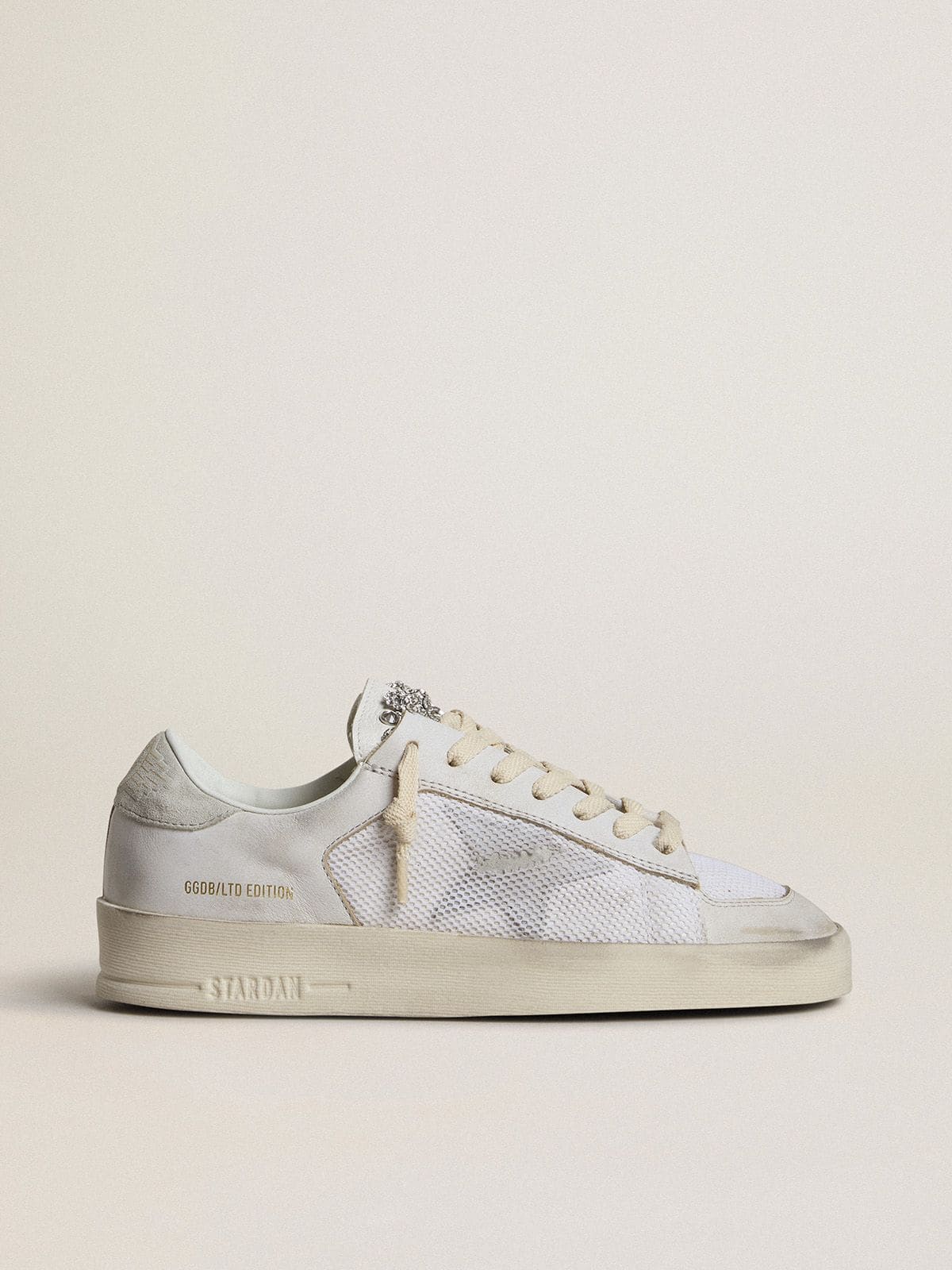 Golden Goose Stardan Ltd In White Leather With Star And Heel Tab In Ice-Gray Suede Womens