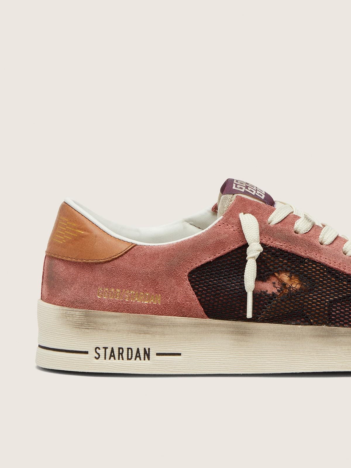 Golden Goose Womens Stardan In Pink Suede With Beige Star Womens