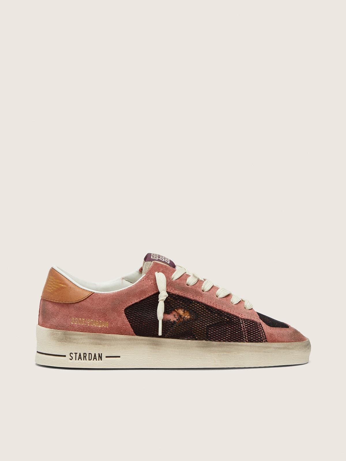 Golden Goose Womens Stardan In Pink Suede With Beige Star Womens