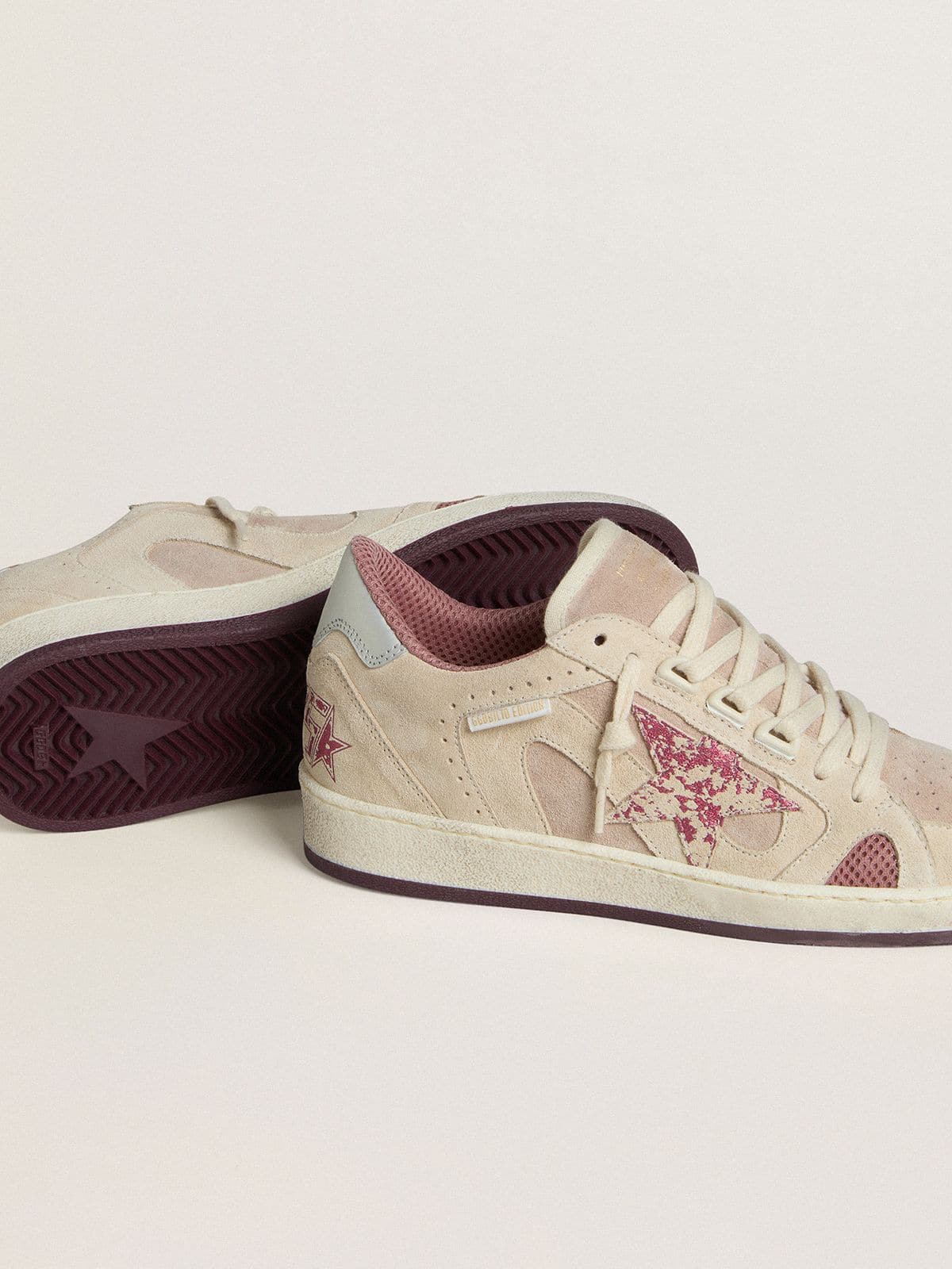 Golden Goose Womens Ball Star Ltd In Pink And Beige Suede With Pearl-Gray Leather Heel Tab Womens