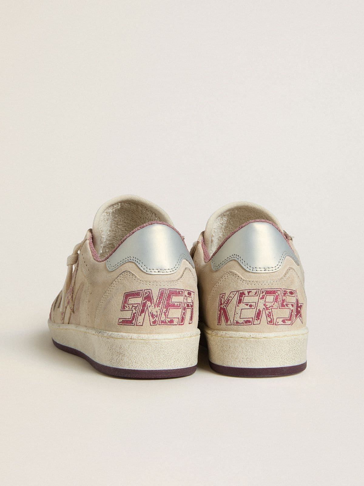 Golden Goose Womens Ball Star Ltd In Pink And Beige Suede With Pearl-Gray Leather Heel Tab Womens