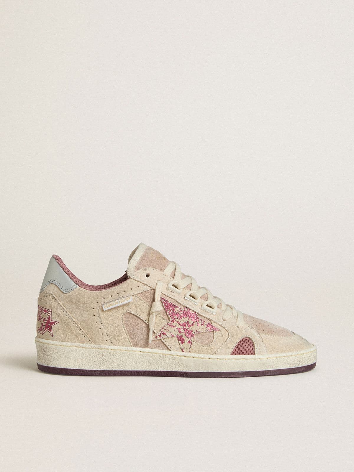 Golden Goose Womens Ball Star Ltd In Pink And Beige Suede With Pearl-Gray Leather Heel Tab Womens