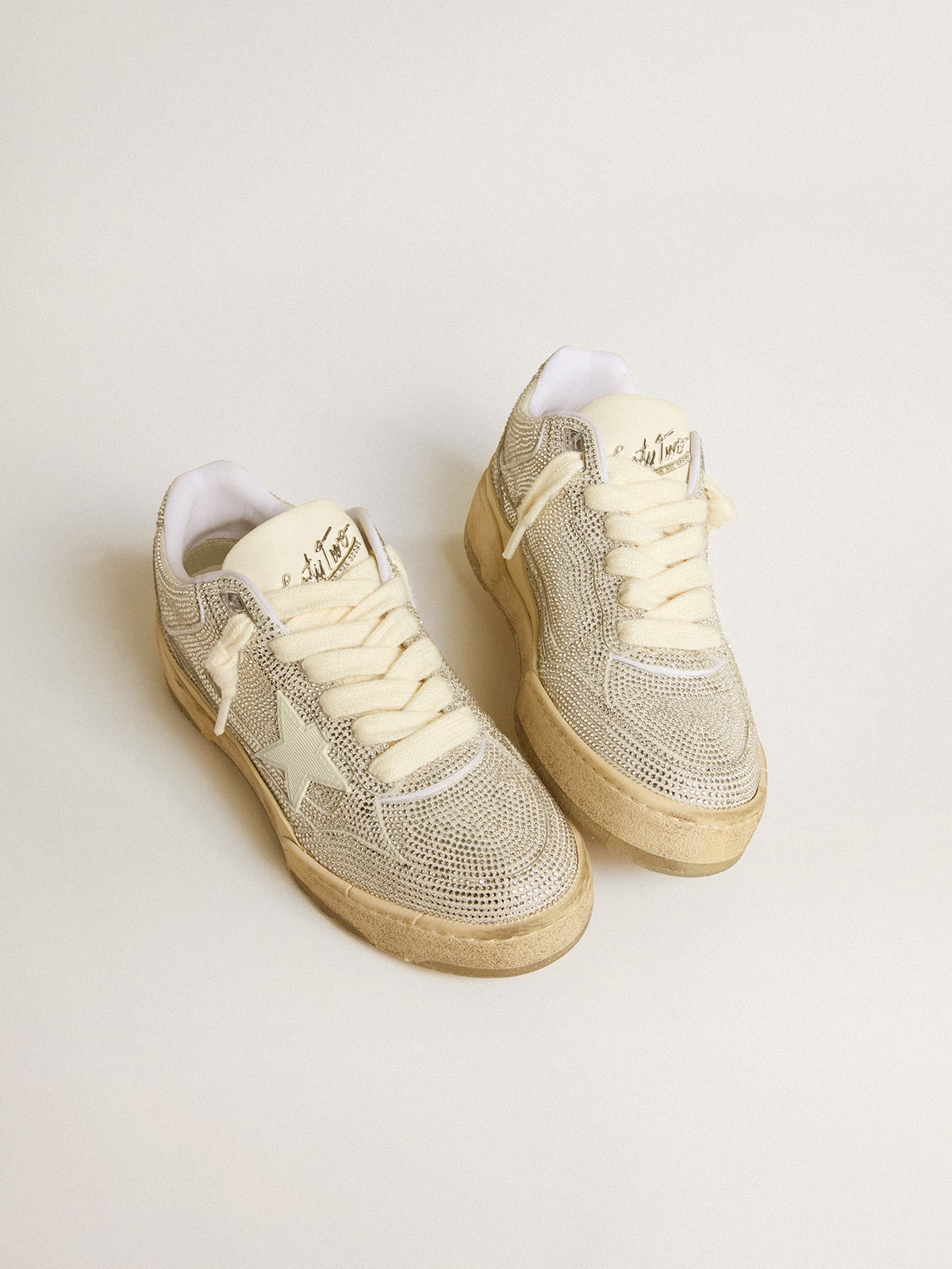 Golden Goose Womens Forty2 In White Leather And Swarovski Crystals With White Star Womens