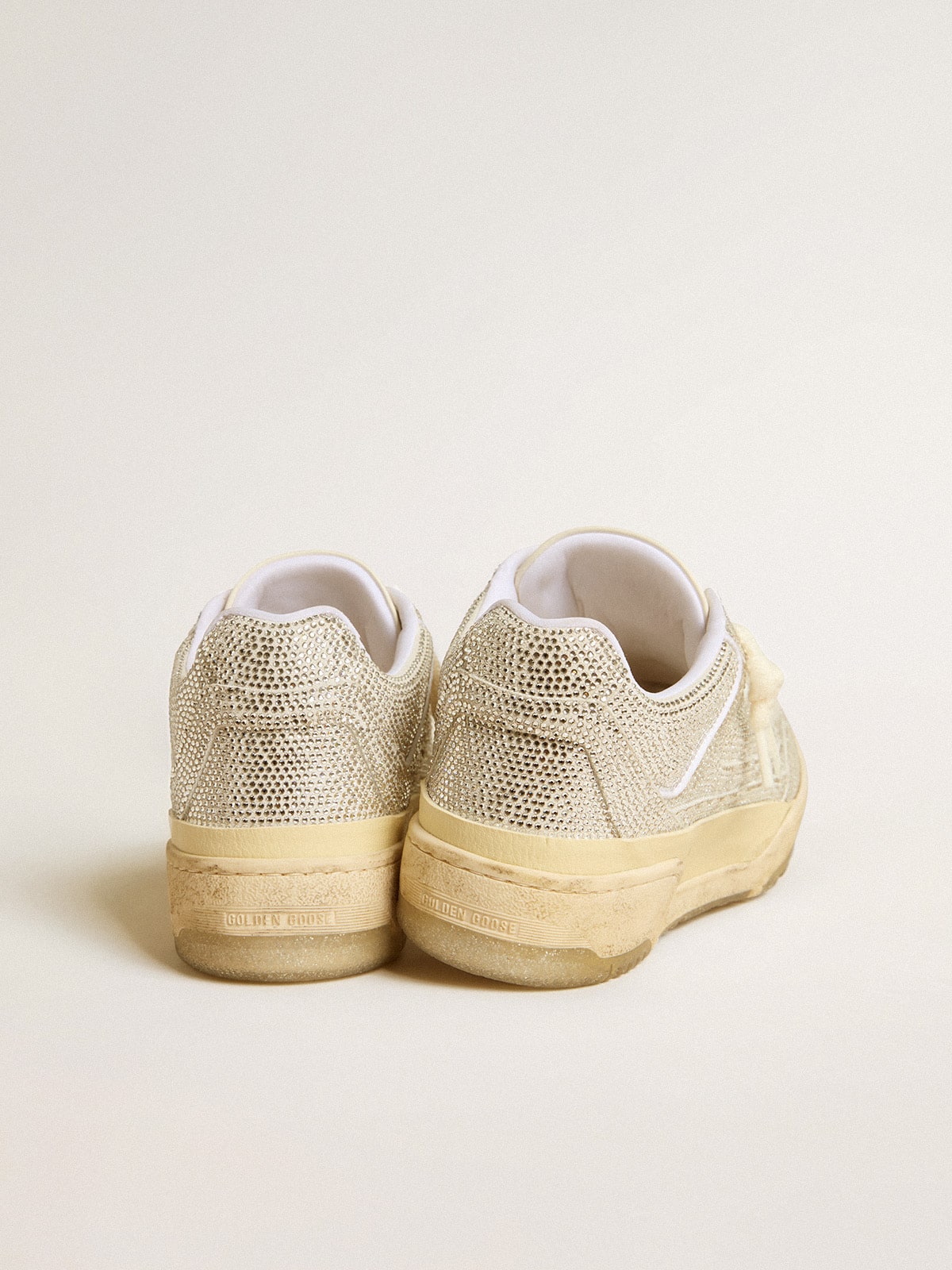 Golden Goose Womens Forty2 In White Leather And Swarovski Crystals With White Star Womens