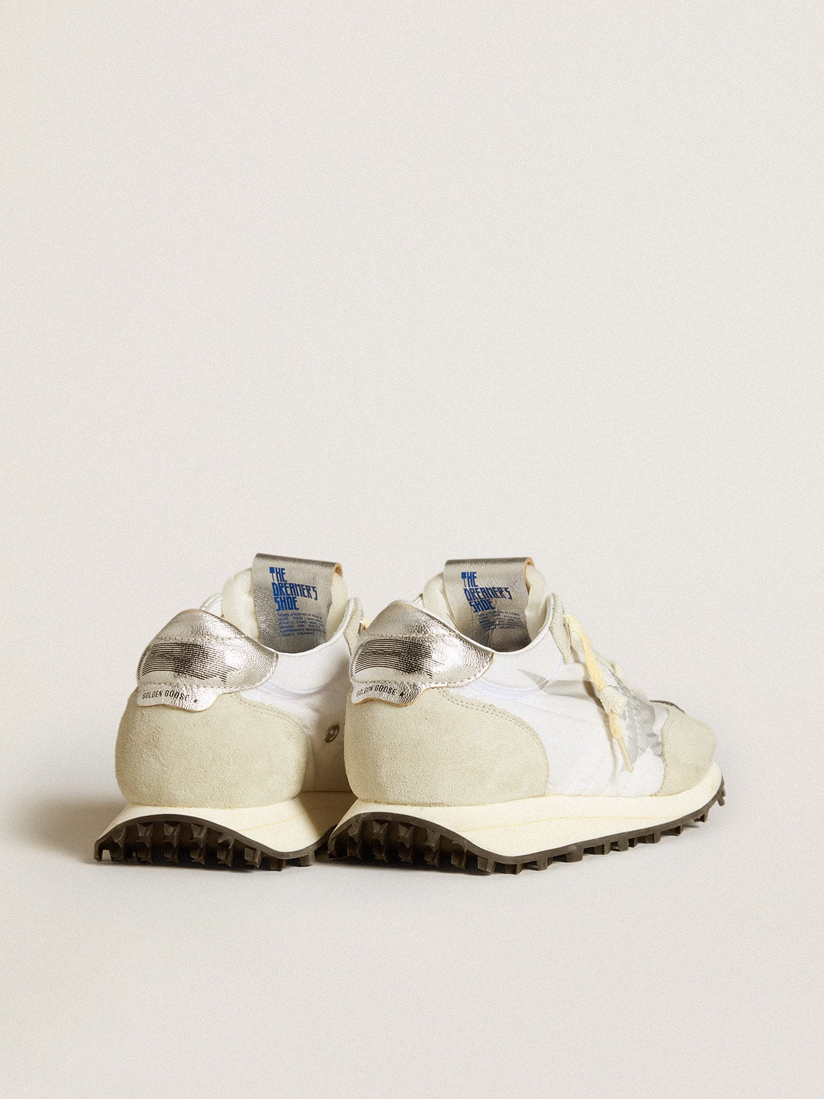 Golden Goose Womens Marathon With White Nylon Upper And Silver Star Womens