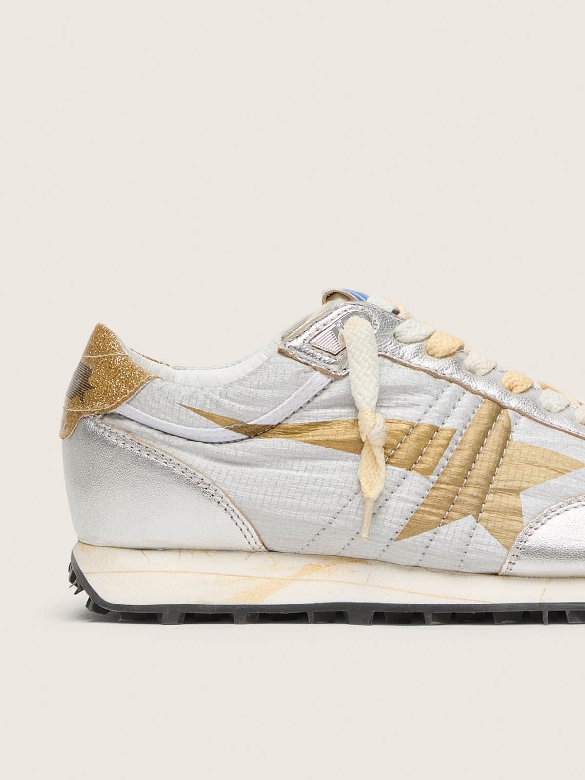 Golden Goose Womens Marathon With Silver Ripstop Nylon Upper And Gold Star Womens