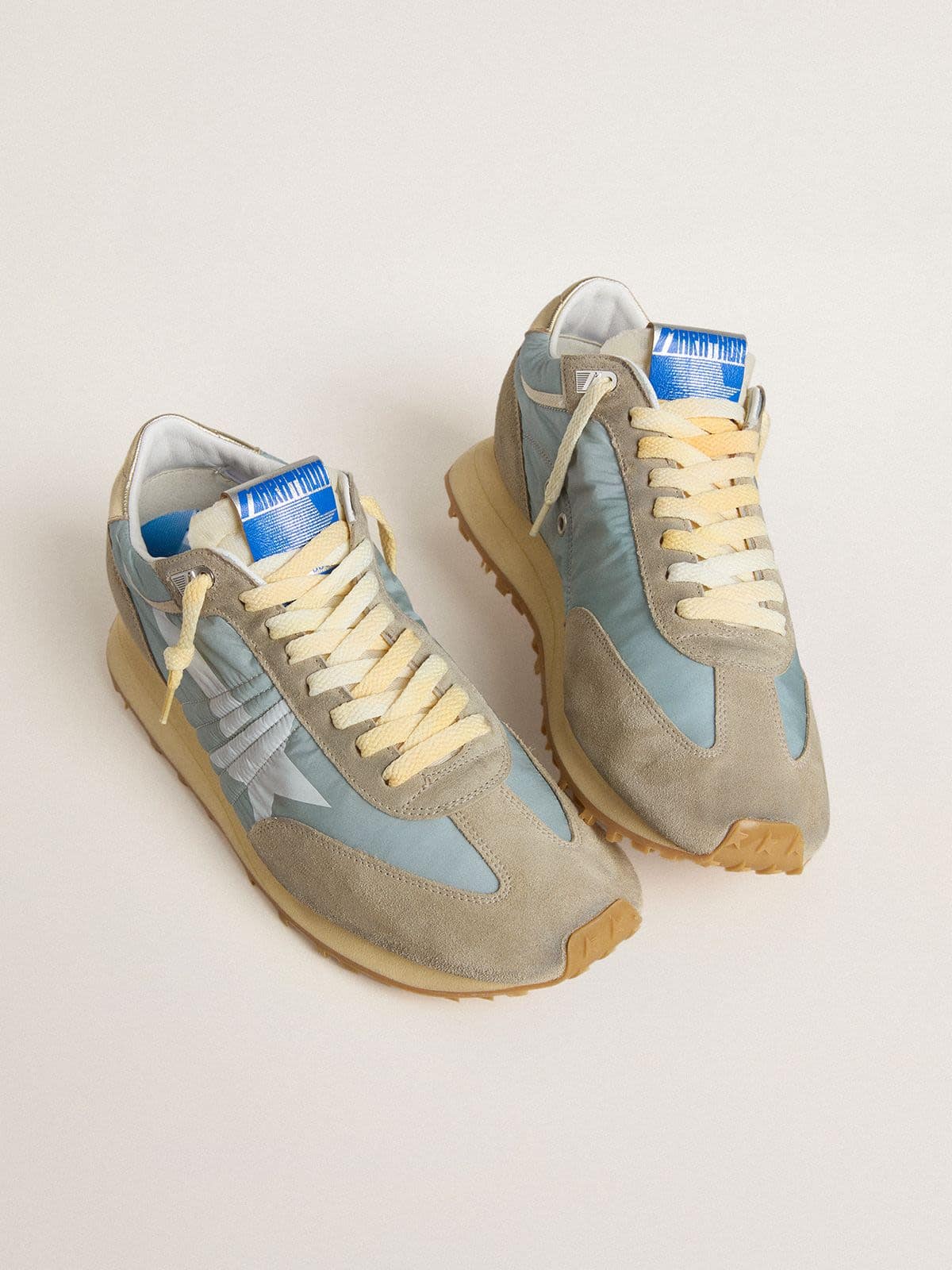 Golden Goose Womens Marathon With Light Blue Nylon Upper And Pastel Blue Star Womens