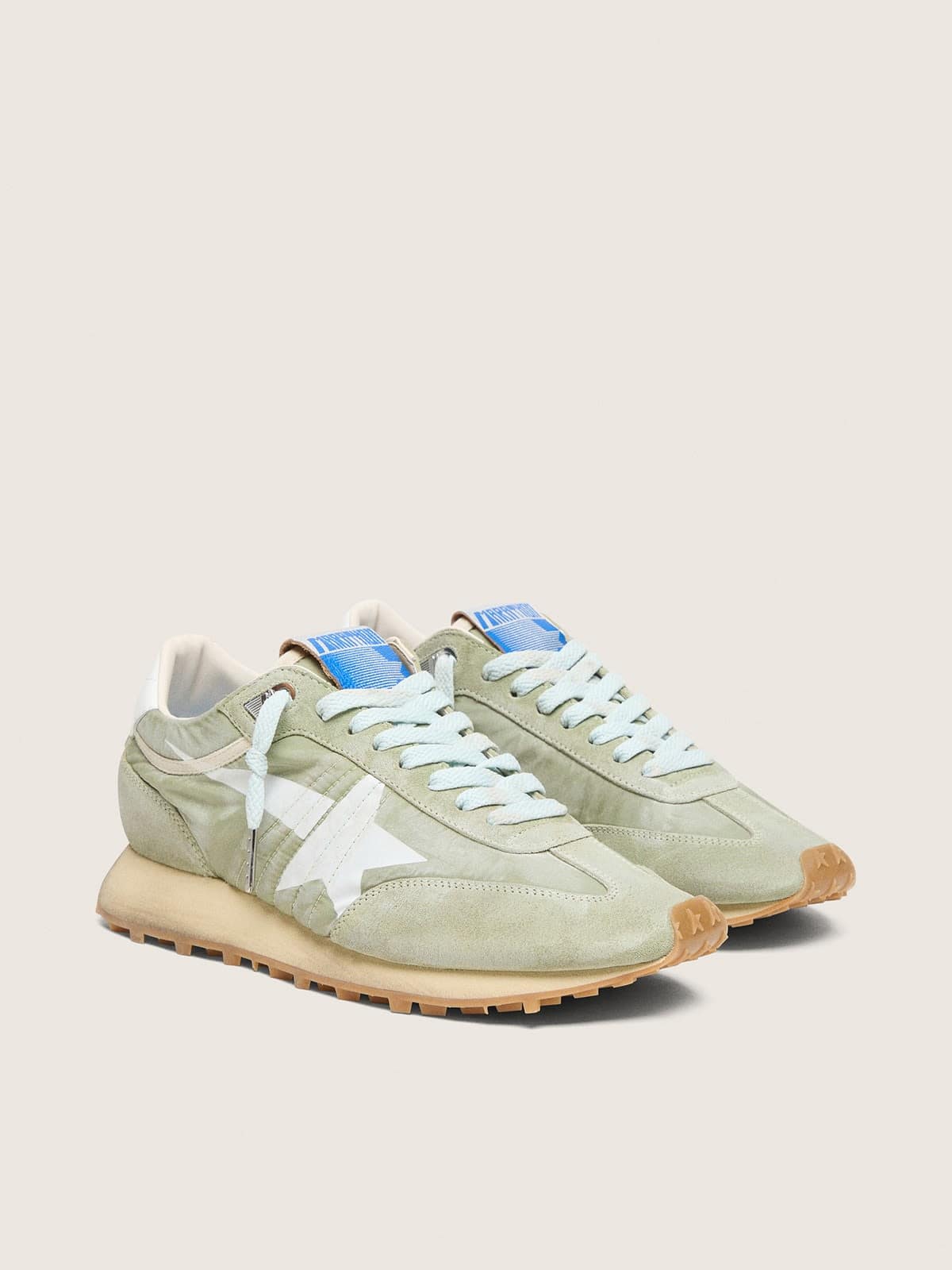 Golden Goose Womens Marathon In Sage-Green Nylon With White Star Womens