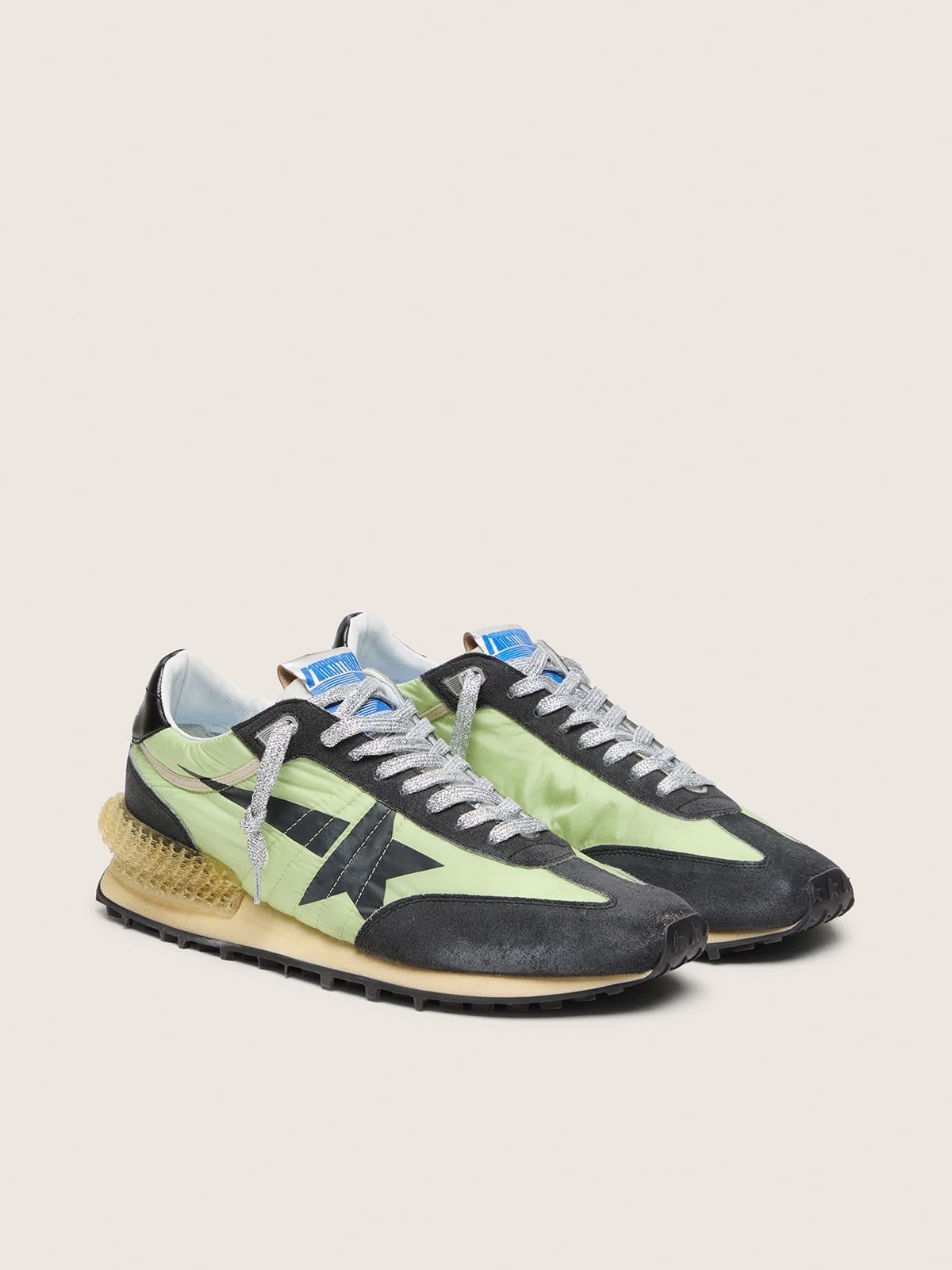 Golden Goose Womens Marathon With Green Nylon Upper And Black Star Womens