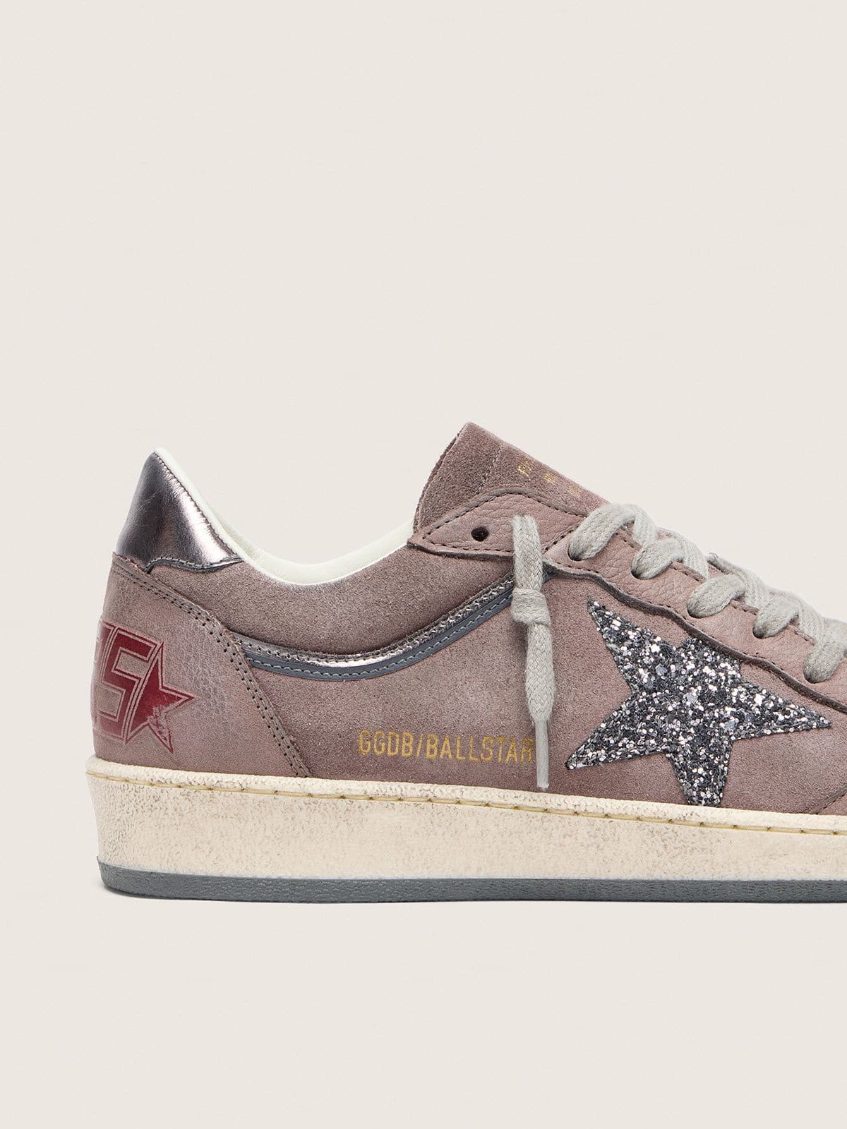 Golden Goose Womens Ball Star In Lavender Suede With Silver Glitter Star And Laminated Leather Heel Tab Womens