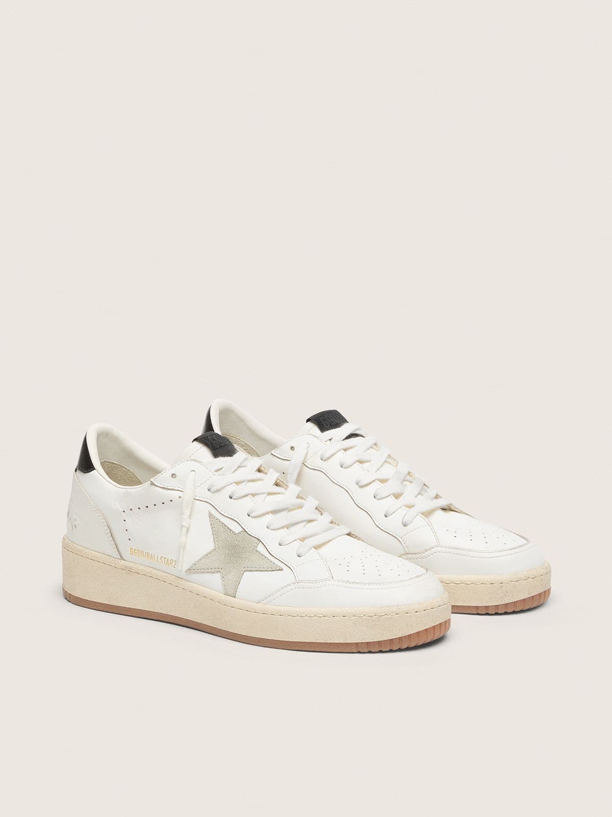 Golden Goose Womens Ball Star With Ice-Gray Suede Star And Glossy Black Leather Heel Tab Womens