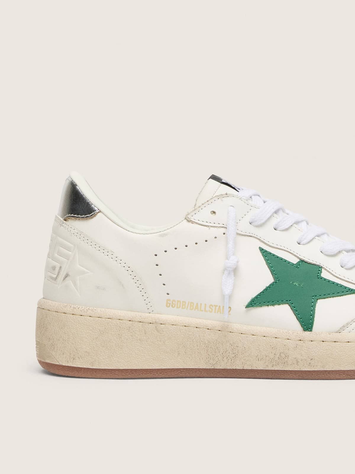 Golden Goose Womens Ball Star With Green Leather Star And Metallic Leather Heel Tab Womens