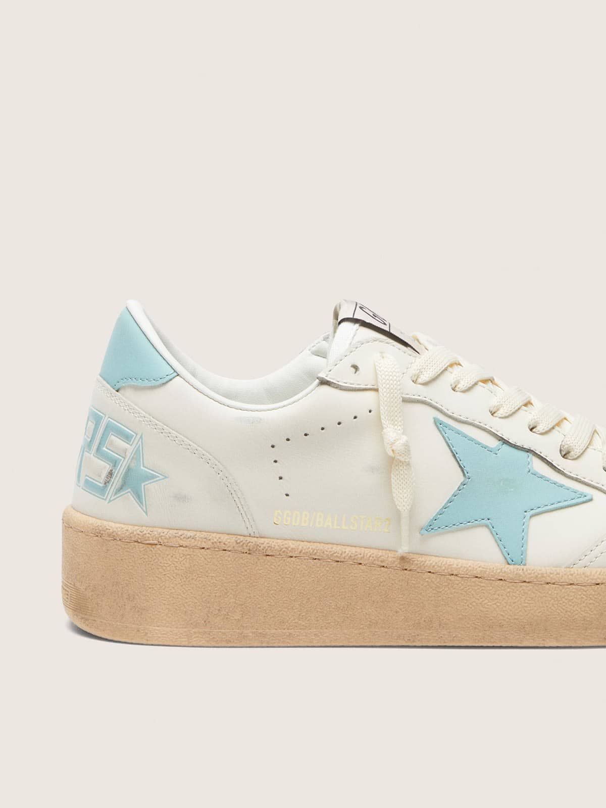 Golden Goose Womens Ball Star In White Leather With Light Blue Star Womens