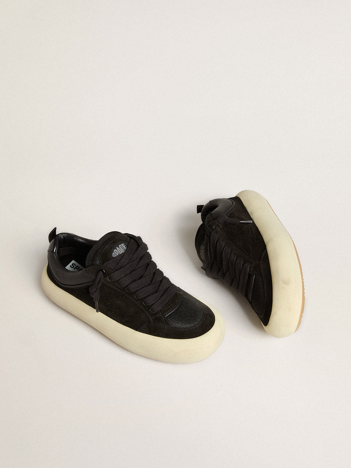 Golden Goose Womens Space-Star Cube In Black Suede With Perforated Star Womens