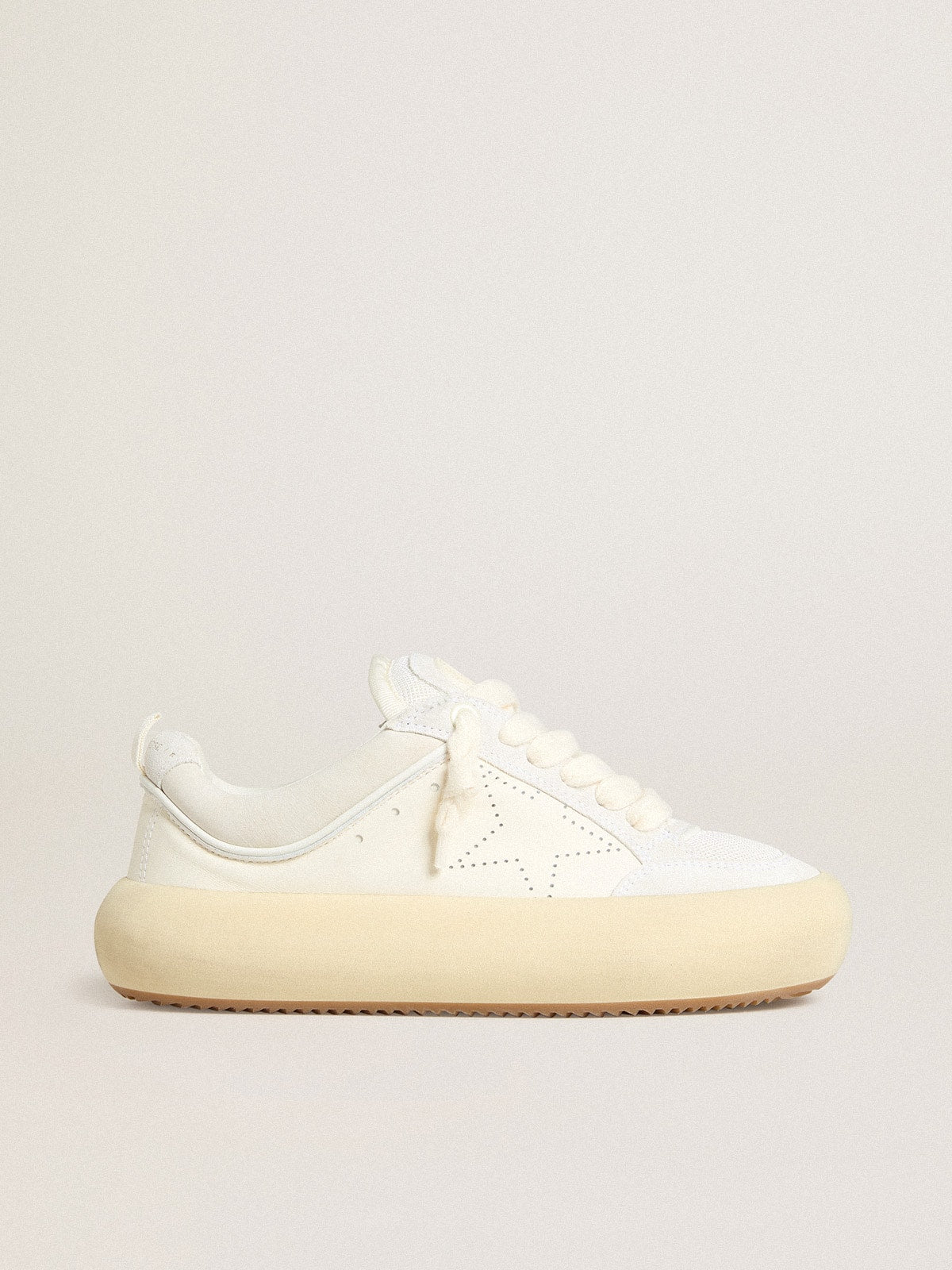 Golden Goose Womens Space-Star Cube In White Leather With Perforated Star Womens