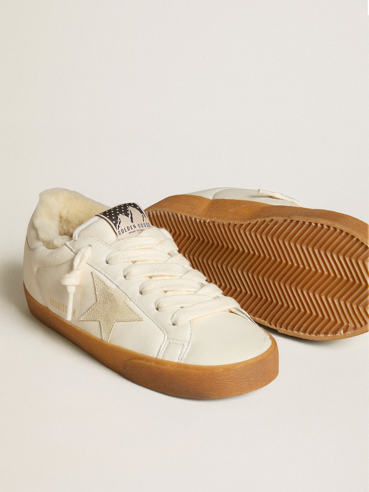 Golden Goose Super-Star In White Nappa With Suede Star And Shearling Lining Womens