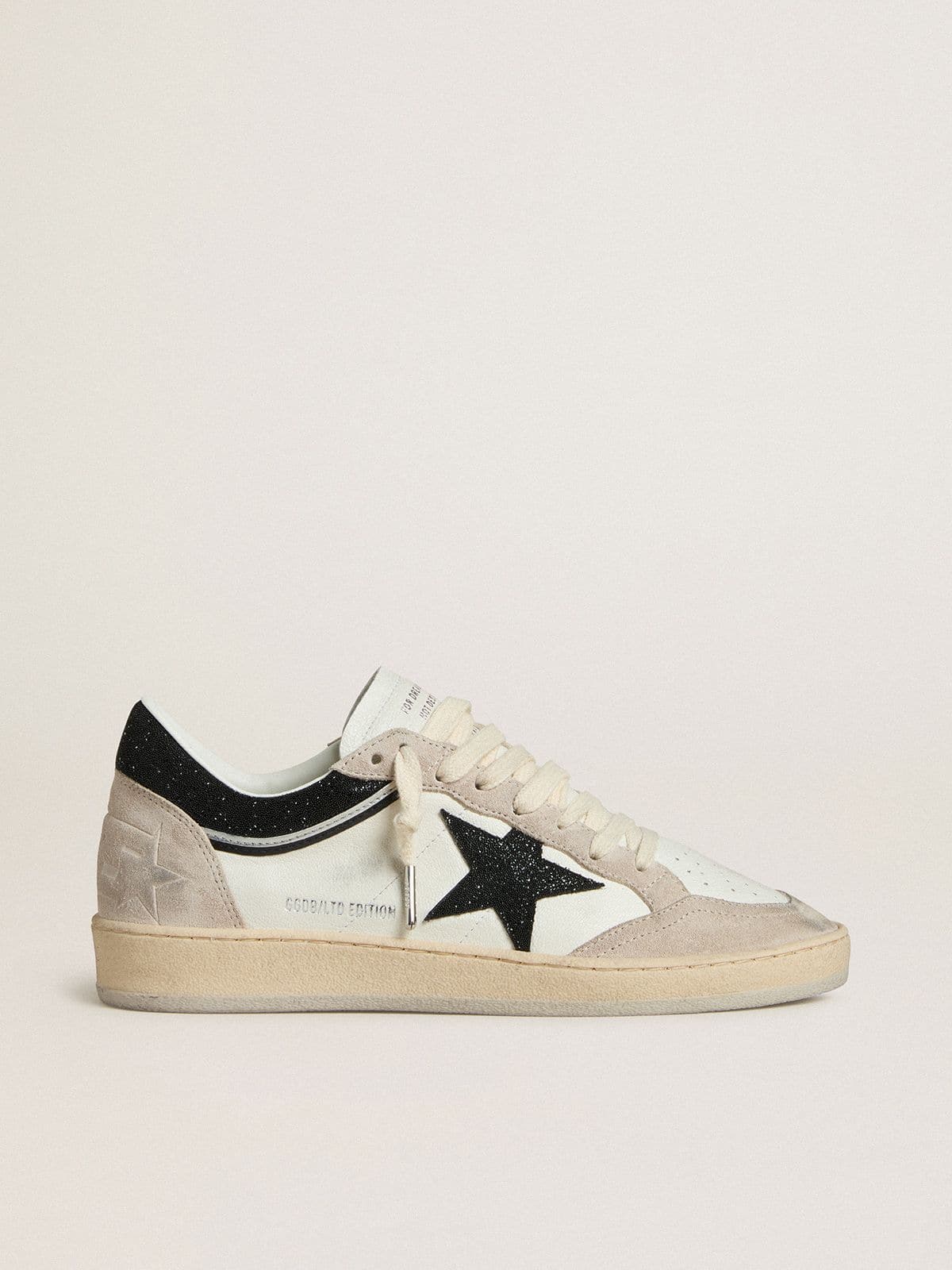 Golden Goose Womens Ball Star Ltd In Nappa With Black Crystal Star And Beige Suede Inserts Womens