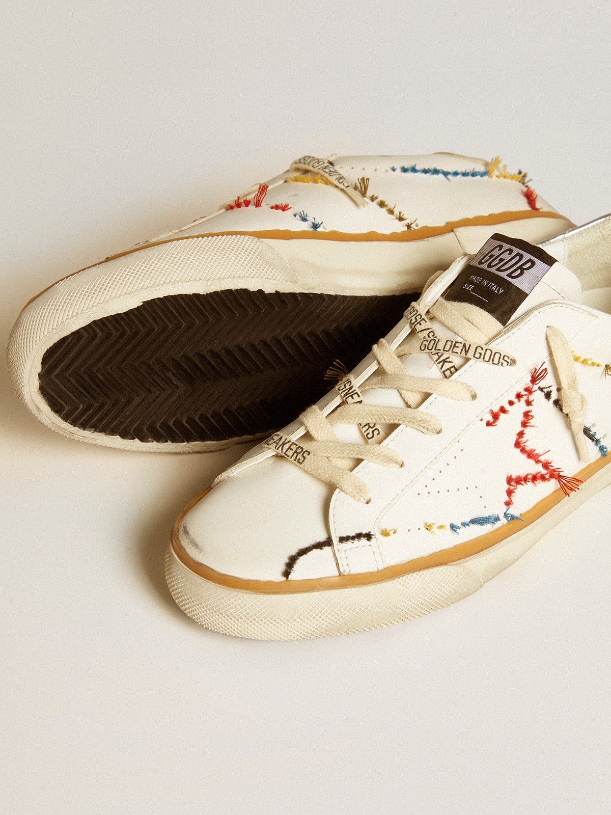 Golden Goose Womens Super-Star Ltd With Perforated Star And Metallic Leather Heel Tab Womens