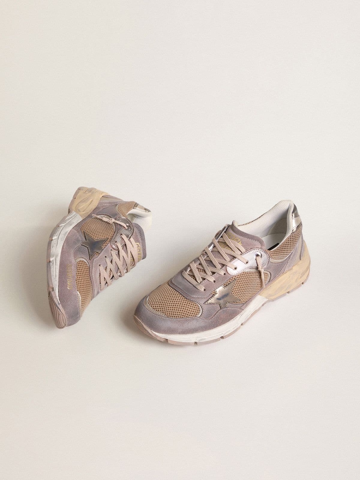 Golden Goose Womens Dad-Star In Lilac Suede And Mesh With Laminated Leather Star And Heel Tab Womens