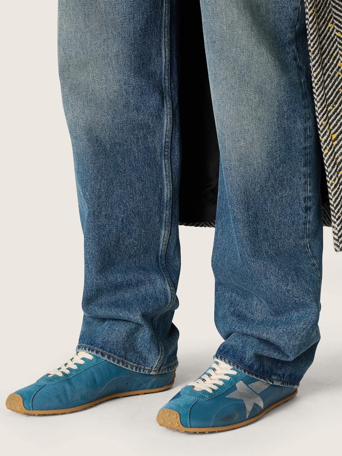 Golden Goose Womens Marathon Speed In Blue Nappa With Printed Star And Silver Leather Heel Tab Womens