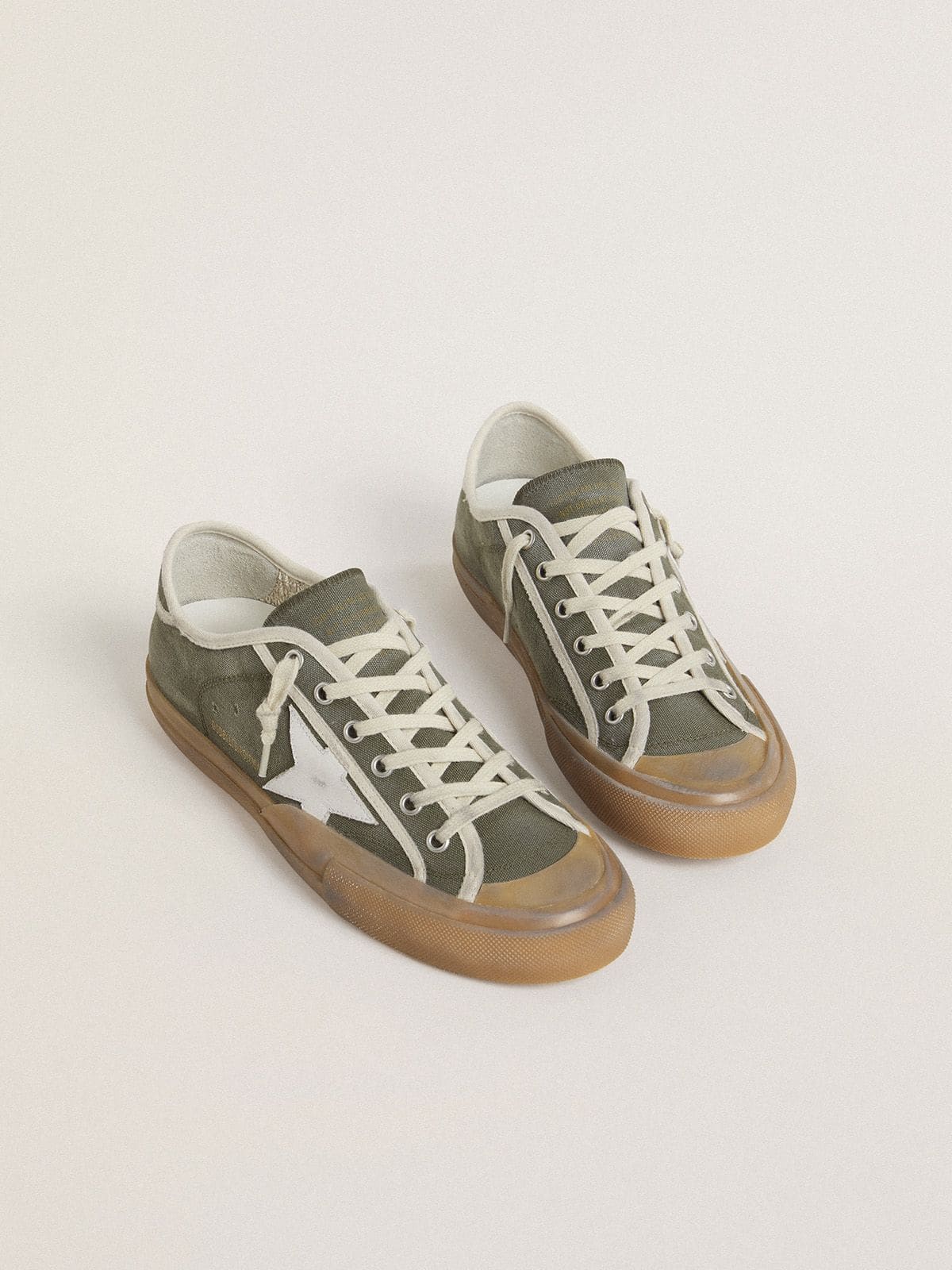 Golden Goose Womens Super-Star Ltd In Green Canvas With White Leather Star Womens