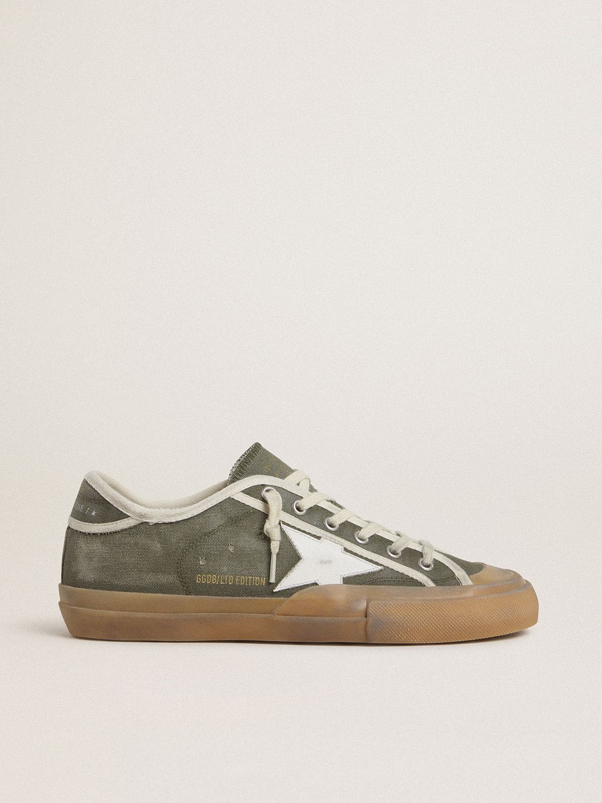 Golden Goose Womens Super-Star Ltd In Green Canvas With White Leather Star Womens