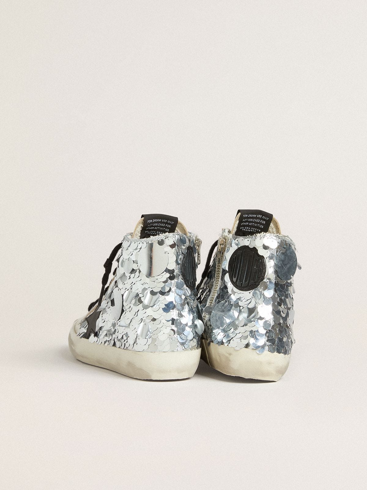 Golden Goose Womens Francy In Nylon With All-Over Silver Sequins And Black Leather Star Womens
