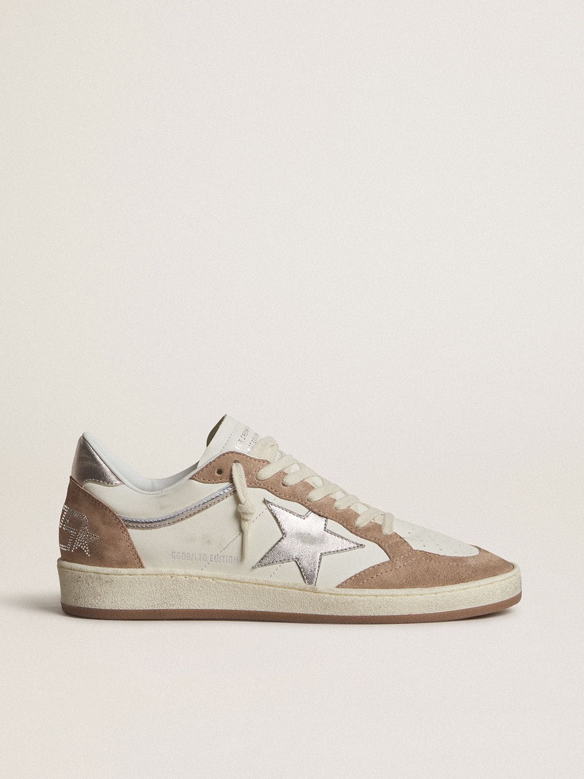 Golden Goose Ball Star Ltd In White Nappa Leather And Old Rose Suede With Metallic Silver Leather Star And Heel Tab Womens