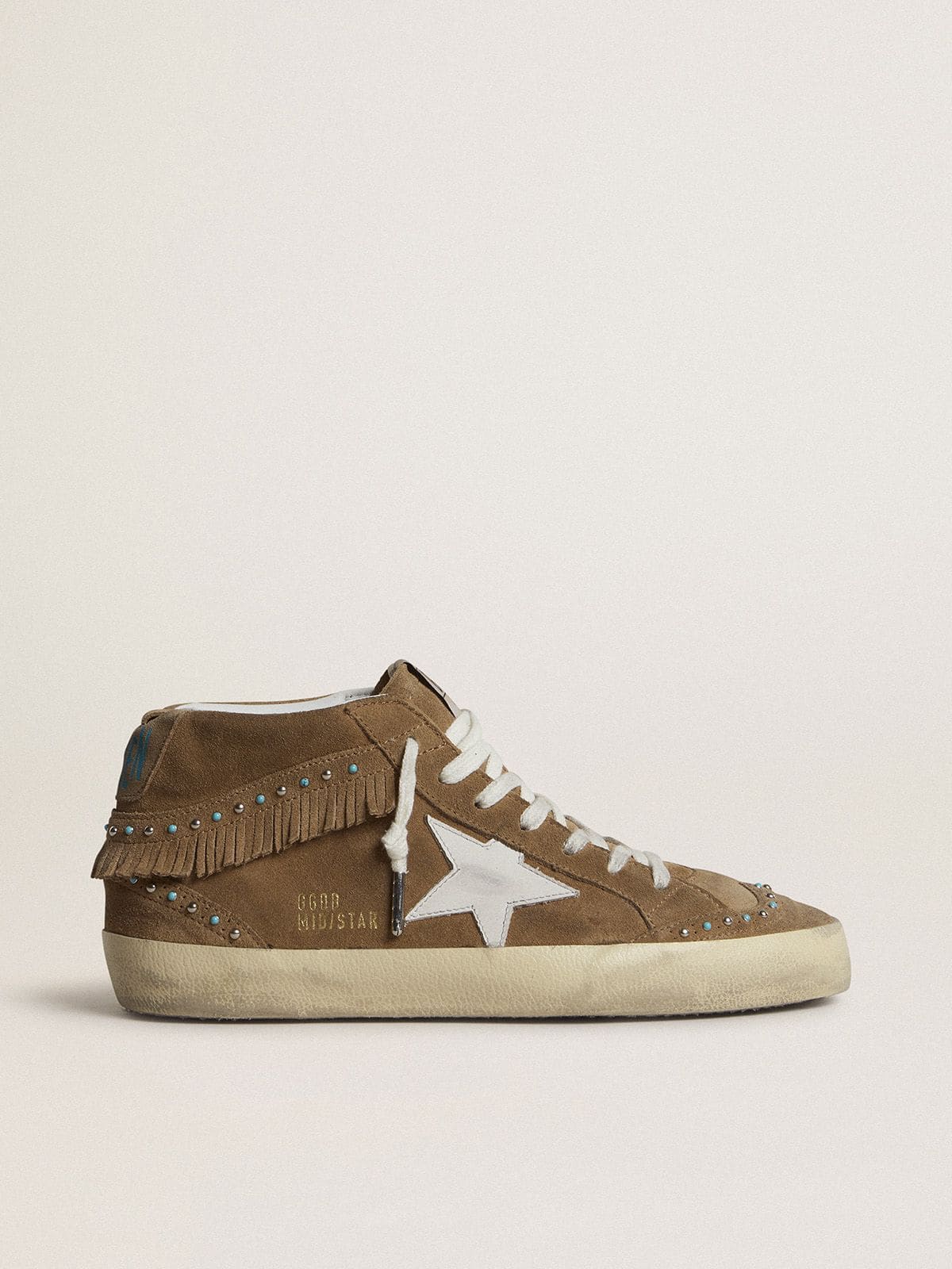 Golden Goose Womens Mid Star In Tobacco Suede With Fringing And Studs Womens