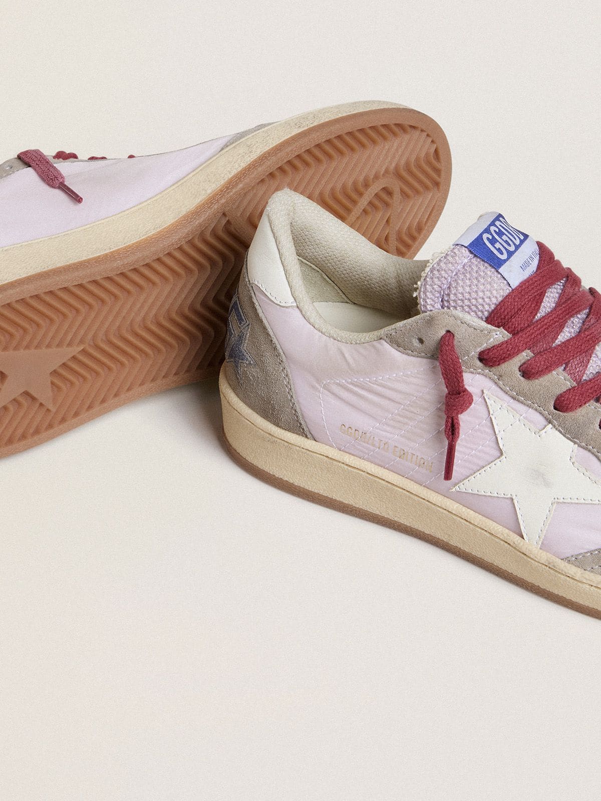 Golden Goose Womens Ball Star Ltd In Lilac Nylon With White Leather Star And Suede Inserts Womens