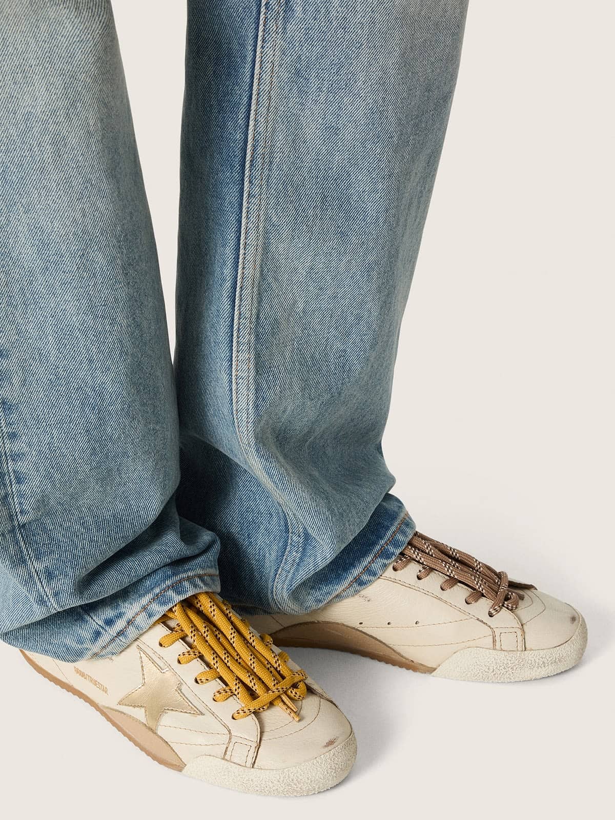Golden Goose Womens True-Star In White Nappa Leather With Gold Star And Beige Suede Heel Tab Womens