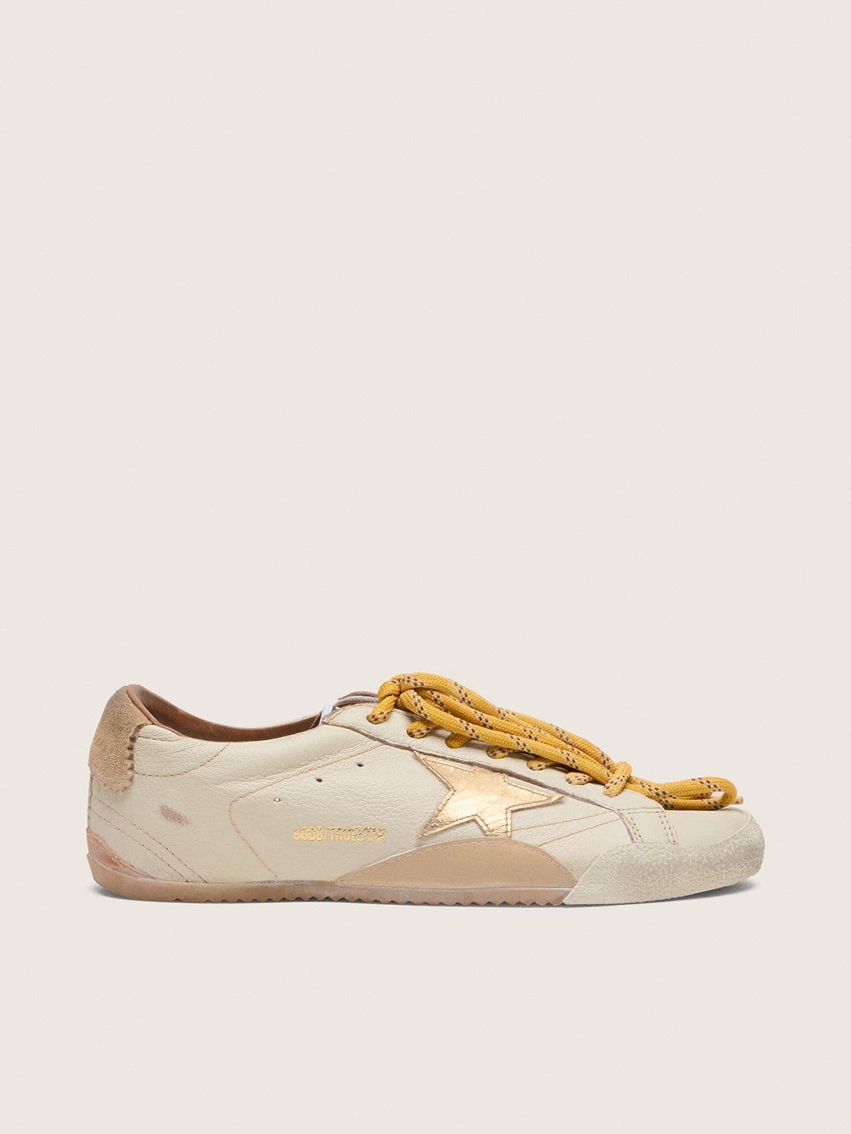 Golden Goose Womens True-Star In White Nappa Leather With Gold Star And Beige Suede Heel Tab Womens