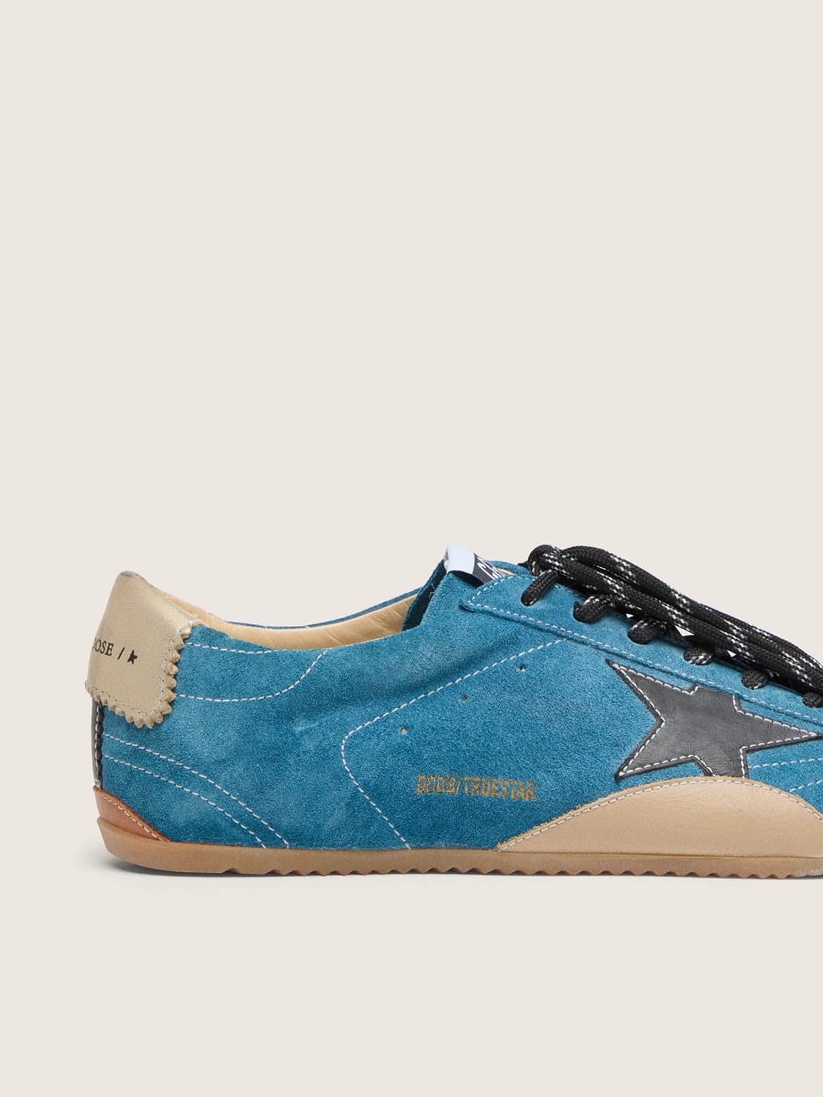 Golden Goose Womens True-Star In Teal Suede With Black Star And Cream Heel Tab Womens