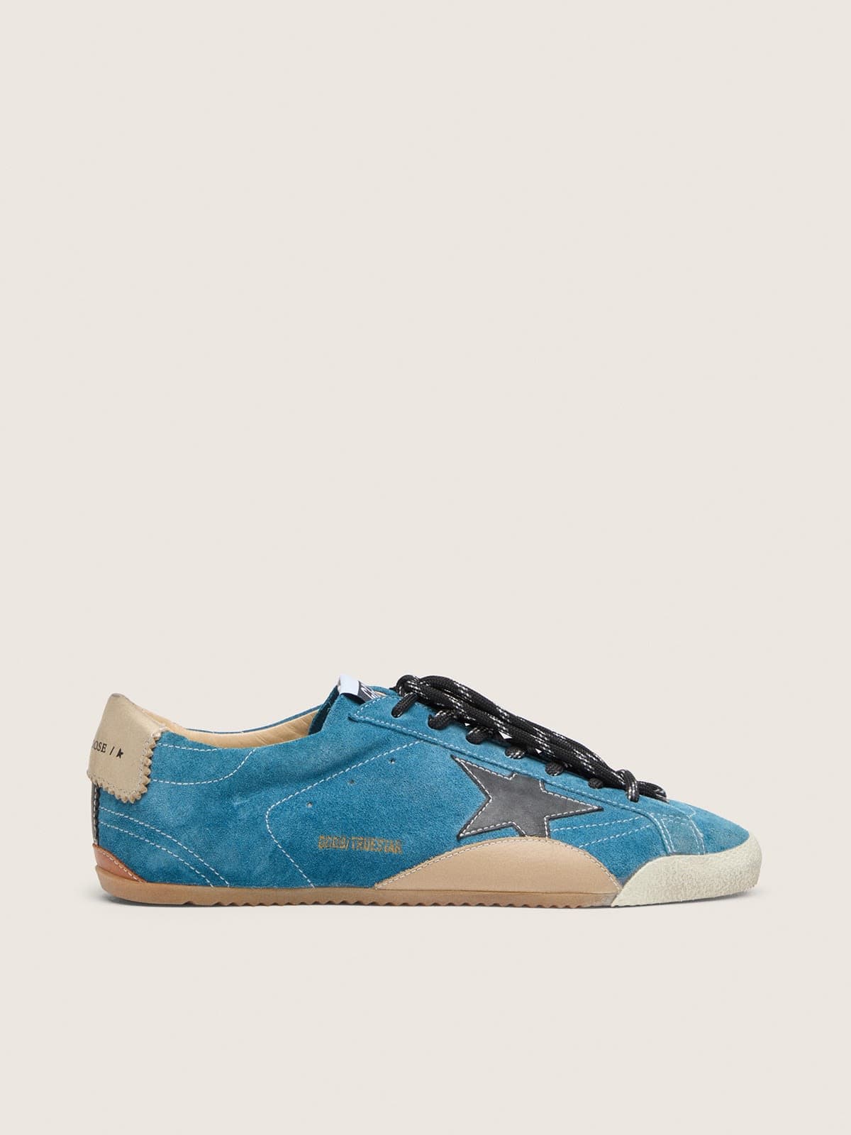Golden Goose Womens True-Star In Teal Suede With Black Star And Cream Heel Tab Womens
